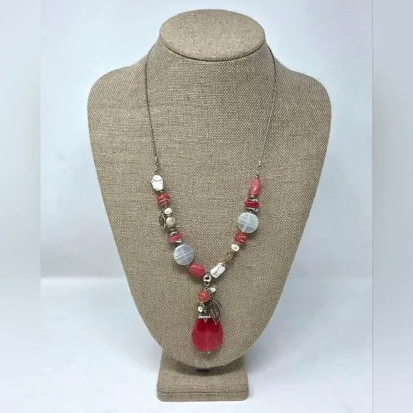 Chico's Chic Gemstone Statement Necklace Silver Tone Pink Adjustable NWOT - Picture 1 of 10